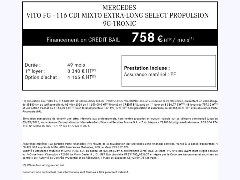 Mercedes Vito 116 CDI Mixto Extra long 5 PLACES 49980€HT Garanti - Image 02 (July 7, 2026)