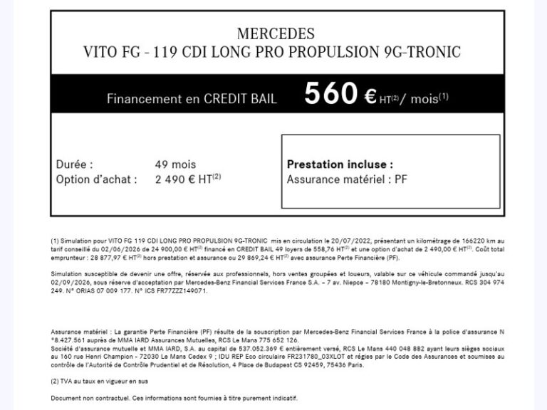 Mercedes Vito 119 CDI 4×4 Fourgon Long 190ch 24900€HT Garantie - Image 06 (July 7, 2026)