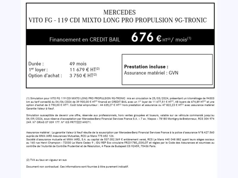 Mercedes Vito 119 CDI 4×4 Mixto Long 5Places 190ch BVA9 39900€ H - Image 15 (July 7, 2026)
