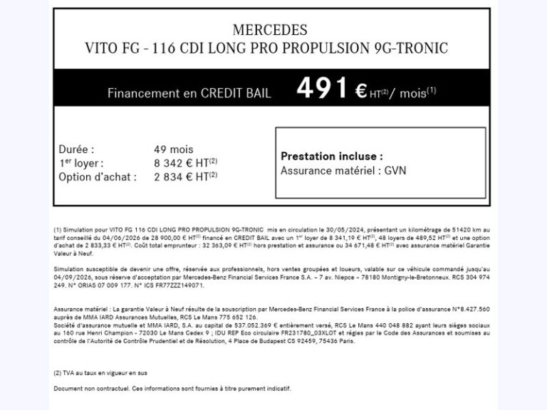 Mercedes Vito 116 CDI Long L2 163CH LED BVA 28900€ HT Garantie - Image 05 (July 7, 2026)